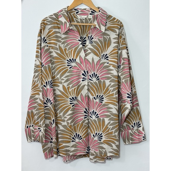 Caffe Marrakesh Tops - Caffe Marrakesh 100% Cotton‎ Womens 3X Shirt 3/4 Sleeve Botanical Vacation